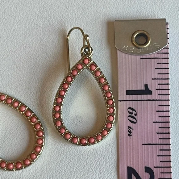 Elegant Gold and Coral beaded Teardrop Earrings - Picture 6 of 6